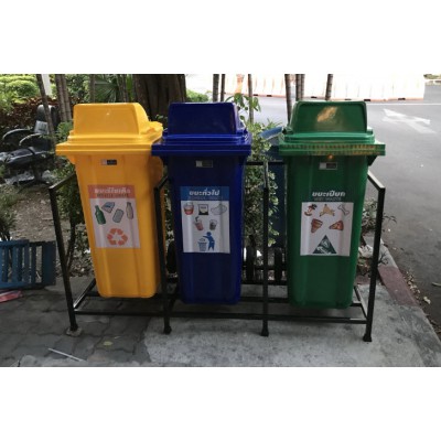 แท่นวางถังขยะใหญ่ 120 ลิตร ขนาด 3 ช่อง ไม่มีป้ายแผงหลัง